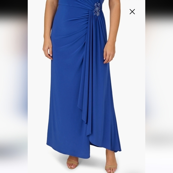 Adrianna Papell Embellished One Shoulder Jersey Cocktail Dress BrilliantSapphire - Picture 3 of 16